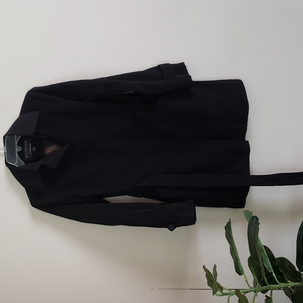 London fog Towne Collection Midi Trench Rain Coat black button waist tie Small